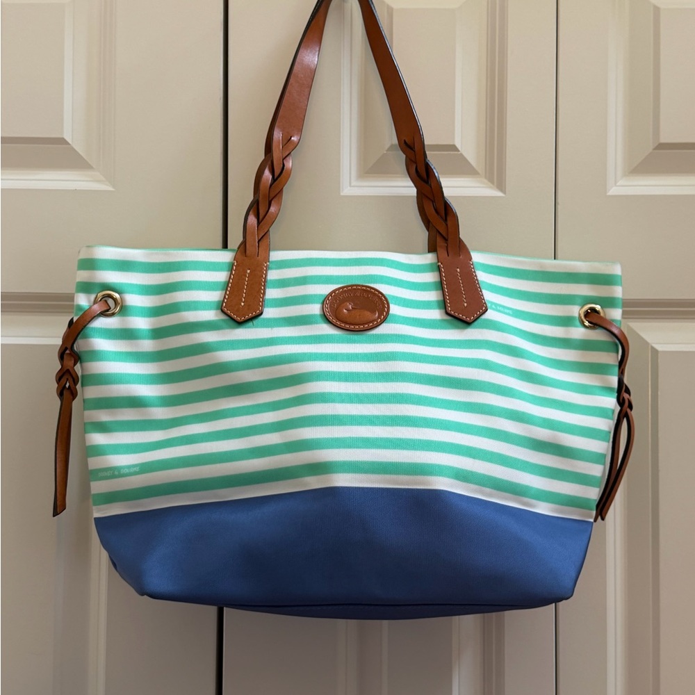 Dooney & Bourke Aqua and Navy Striped Tote